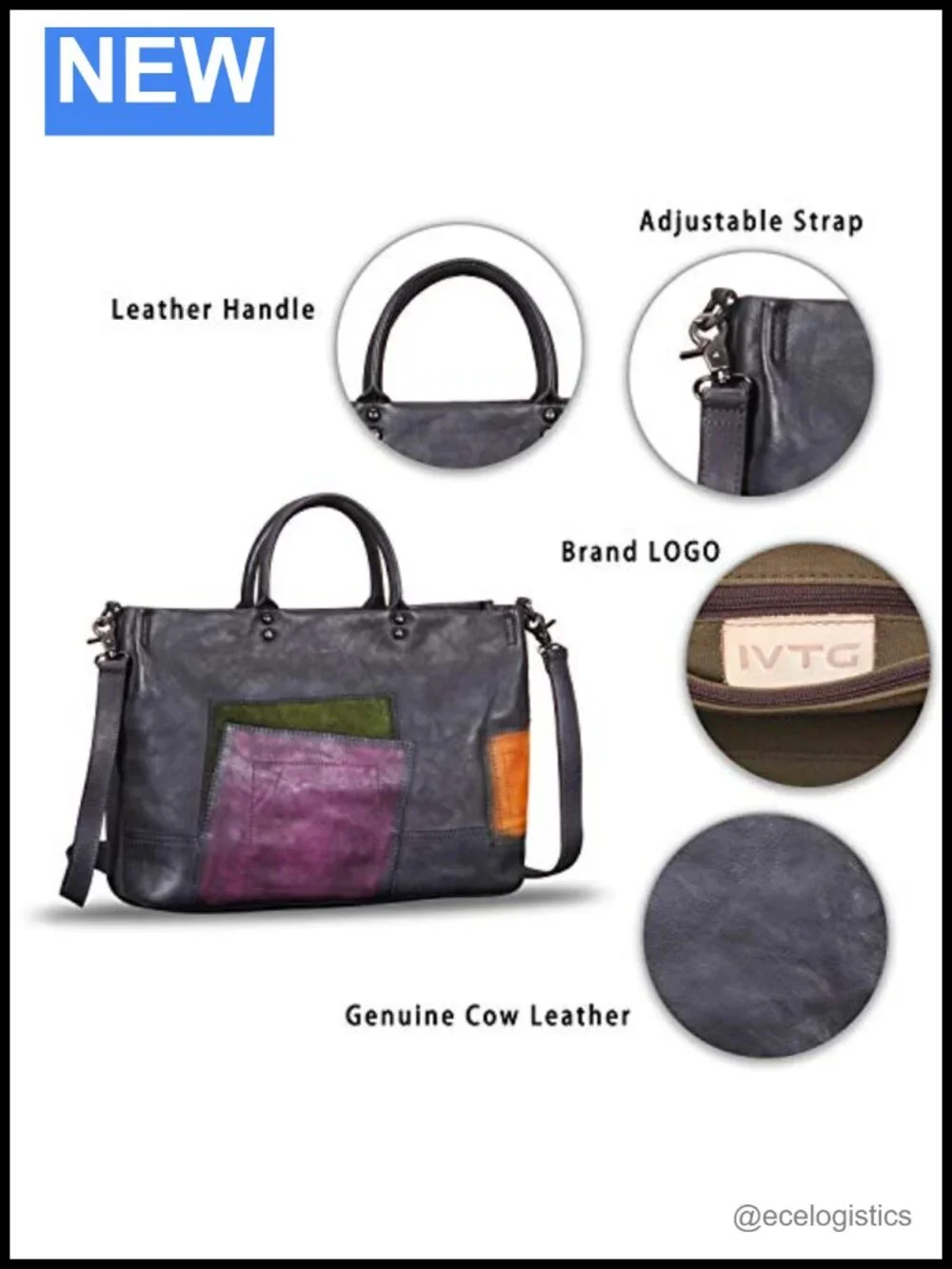 Genuine Leather Satchel Handbag Vintage Top Handle Shoulder Bag Large Women